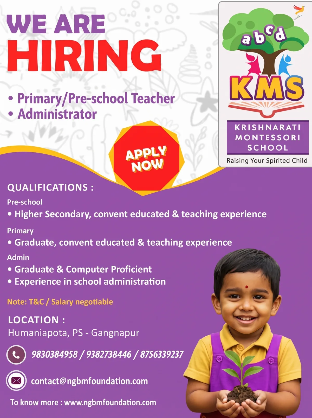 KMS teacher and administrator recruitment